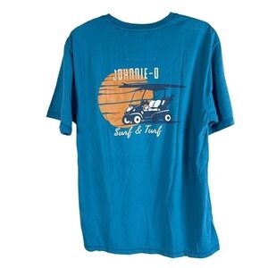 NEW Johnnie O Mens Surf & Turf Graphic T Shirt Medium Blue Cotton Crewneck *read